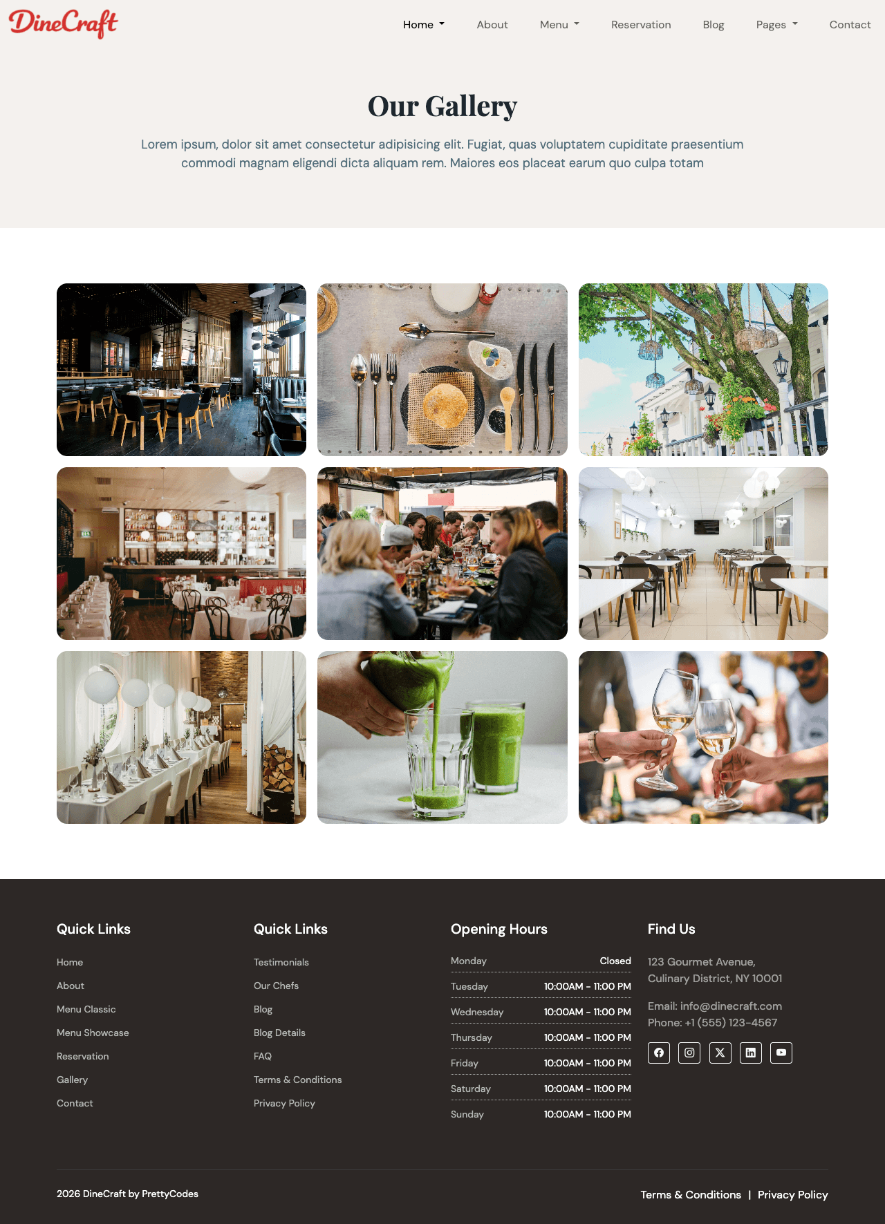 DineCraft Gallery page screenshot