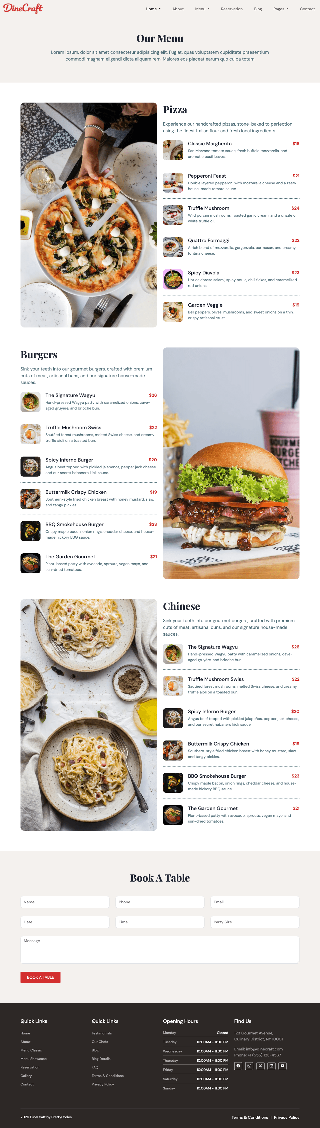 DineCraft Menu Showcase page screenshot