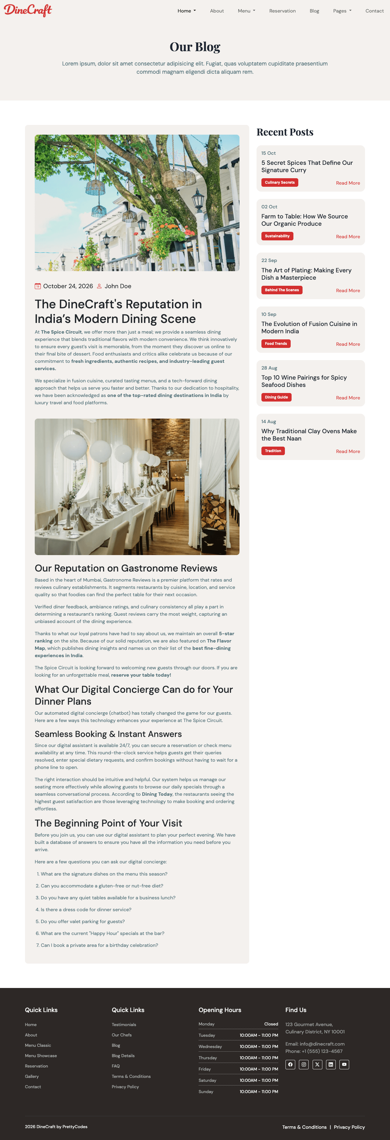DinePro Blog Details page screenshot