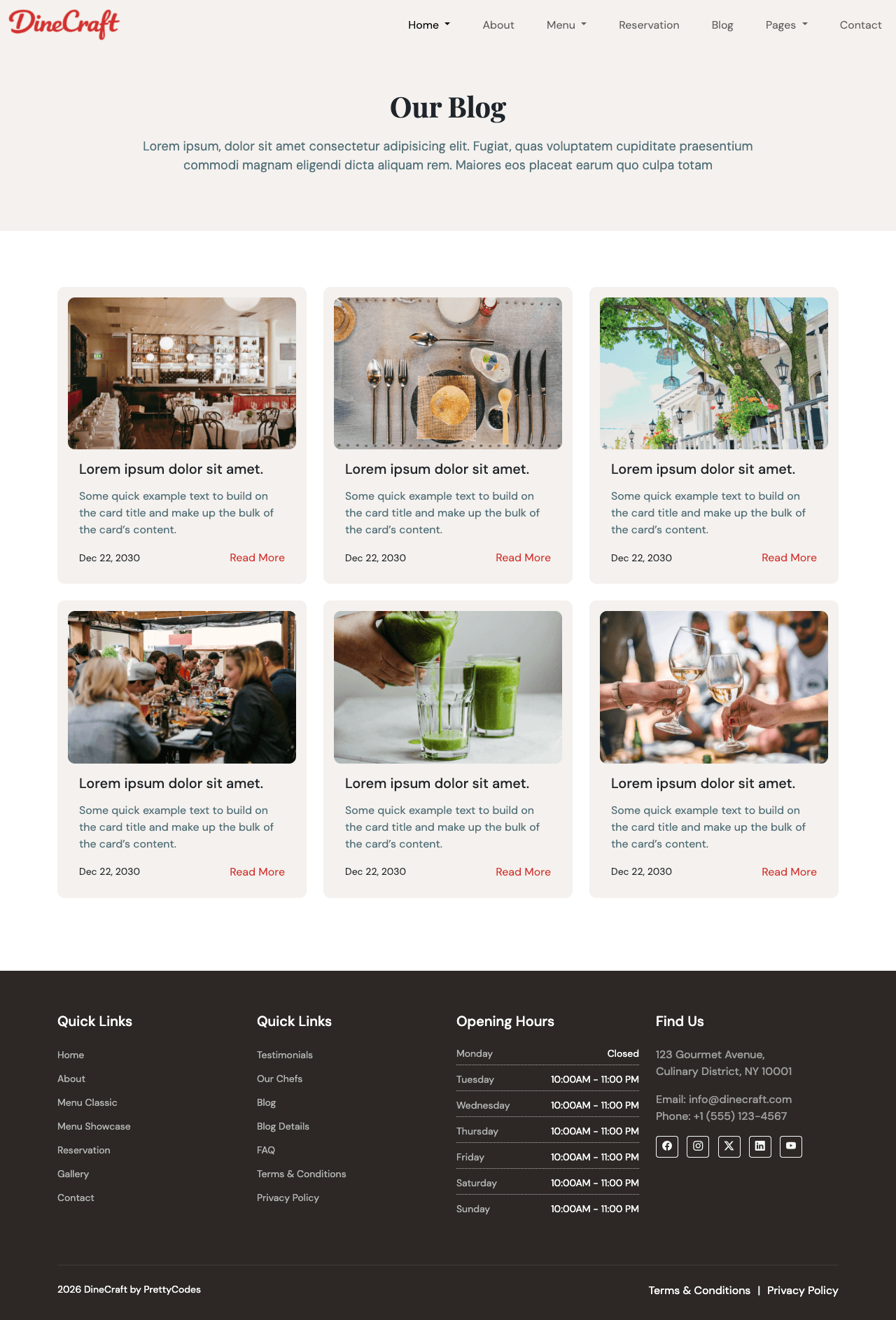 DinePro Blog page screenshot