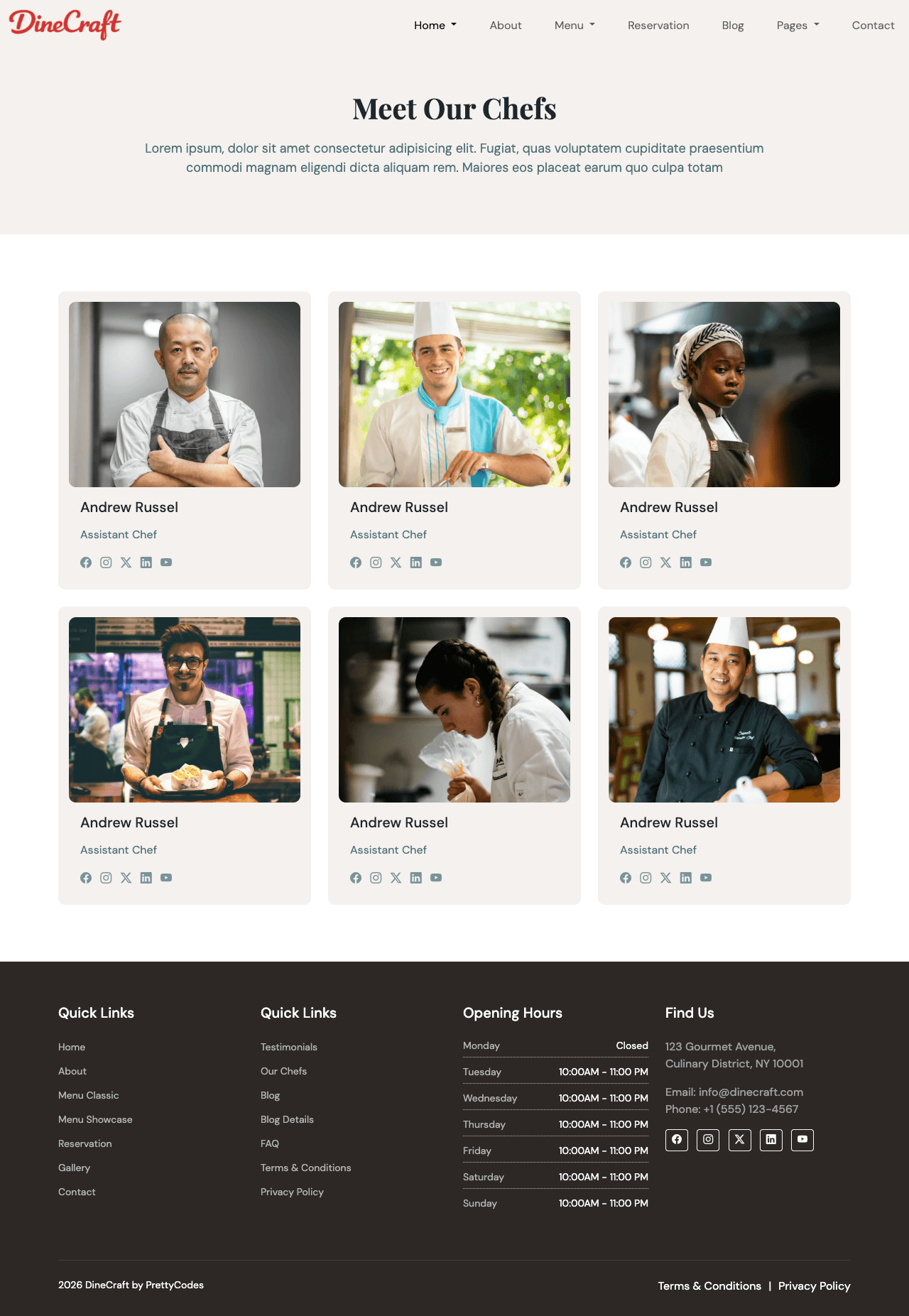DinePro Our Chefs page screenshot